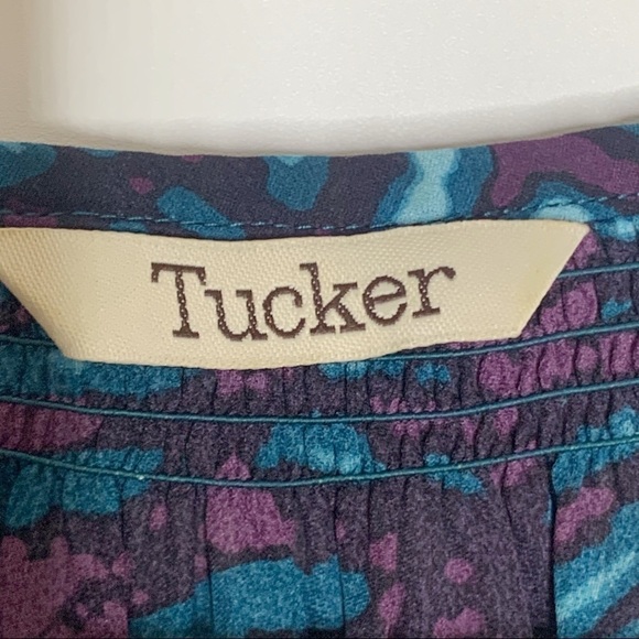 TUCKER Silk Mini Dress Purple Blue Frond Print Small - Picture 10 of 13